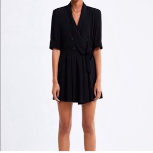 Zara Black Tuxedo Playsuit Romper Wrap Dress Look Size Small
